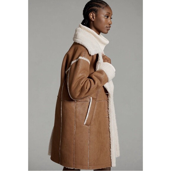Avec Les Filles Anthropologie Coat Women Brown Faux Shearling Boho Size XL NWT - Picture 5 of 12